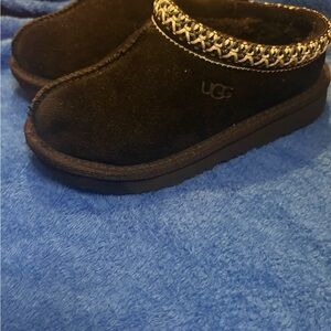 UGG Black Slippers with Patterned Trim